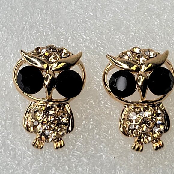 Gold Owl Small Earrings - Picture 1 of 6